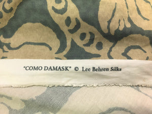 Lee Behren Silks Como Damask Birds Fruit Antique Aqua Blue Taupe Beige Floral Cotton Drapery Fabric