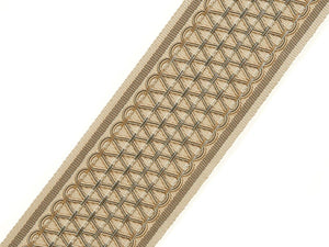 3" Wide Geometric Embroidered Taupe Beige Ivory Drapery Tape Trim