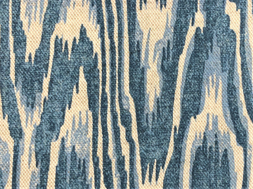 Beige French Blue Teal Faux Bois Abstract Upholstery Drapery Fabric