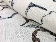 Load image into Gallery viewer, Dek Tillett Linen Moroccan Moorish Brown Navy Blue Ivory Drapery Fabric