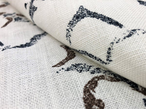 Dek Tillett Linen Moroccan Moorish Brown Navy Blue Ivory Drapery Fabric