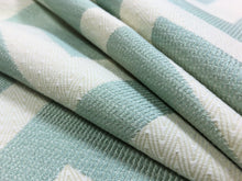Load image into Gallery viewer, Designer Seafoam Aqua Cream Geometric Chevron Upholstery Drapery Fabric