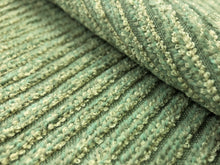 Load image into Gallery viewer, Designer Sage Green Beige Chenille Stripe Water &amp; Stain Resistant Textured Upholstery Fabric
