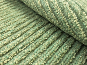 Designer Sage Green Beige Chenille Stripe Water & Stain Resistant Textured Upholstery Fabric