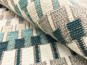 Villa Nova Shiko V3223/02 Tea Teal Aqua Blue Taupe Beige Off White Geometric Water & Stain Resistant Upholstery Fabric