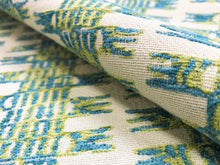 Load image into Gallery viewer, Designer Water &amp; Stain Resistant Turquoise Blue Lime Green Ivory Abstract Ethnic Upholstery Fabric