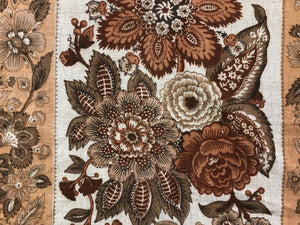 Vintage Schumacher Centerbrook Ecru Neutral Brown Beige Linen Floral Botanical Stripe Upholstery Drapery Fabric
