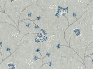 French Blue Navy Embroidered Floral Drapery Fabric