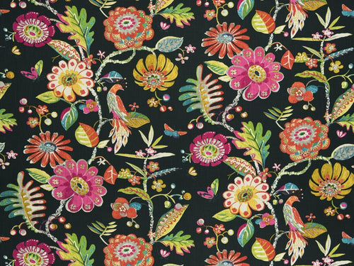 Cotton Black Magenta Green Pink Orange Ivory Grey Teal Floral Butterfly Upholstery Drapery Fabric