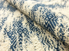 Load image into Gallery viewer, Designer Navy Blue Taupe Beige Linen Viscose Geometric Abstract Upholstery Drapery Fabric