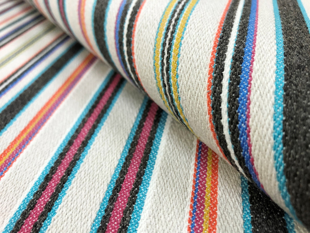 Designer Indoor Outdoor Water & Stain Resistant Beige Coral Charcoal Black Pink Teal Stripe Upholstery Fabric