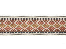 Load image into Gallery viewer, 3.5&quot; Wide Woven Geometric Burnt Orange Coral Indigo Ivory Drapery Tape Trim