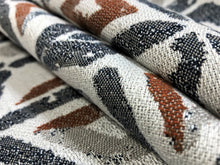 Load image into Gallery viewer, Designer Water &amp; Stain Resistant Off White Grey Rusty Brown Abstract Upholstery Drapery Fabric