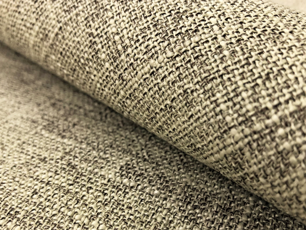 Designer Water & Stain Resistant Faux Linen Textured Woven Taupe Neutral Mid Century Modern Upholstery Fabric