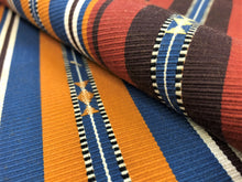 Load image into Gallery viewer, 1.5 Yds Water &amp; Stain Resistant Blue Brown Black Beige Orange Rusty Red Embroidered Stripe Upholstery Drapery Fabric