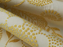 Load image into Gallery viewer, Iris Apfel Cream Yellow Embroidered Floral Botanical Upholstery Drapery Fabric