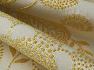 Iris Apfel Cream Yellow Embroidered Floral Botanical Upholstery Drapery Fabric