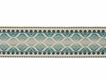 Load image into Gallery viewer, 3.5" Wide Woven Geometric Teal Blue Indigo Beige Drapery Tape Trim