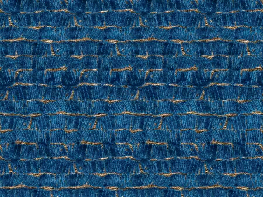 Designer Heavy Duty Royal Blue Bronze Gold Abstract Cut Velvet Upholstery Fabric