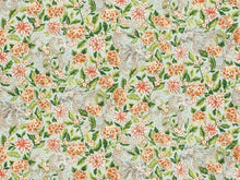 Load image into Gallery viewer, Linen Rayon Aqua Blue Green Rusty Red Orange Ivory Floral Chinoiserie Upholstery Drapery Fabric