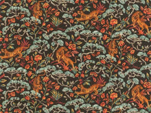 Load image into Gallery viewer, Cotton Linen Charcoal Black Teal Red Yellow Chinoiserie Animal Upholstery Drapery Fabric