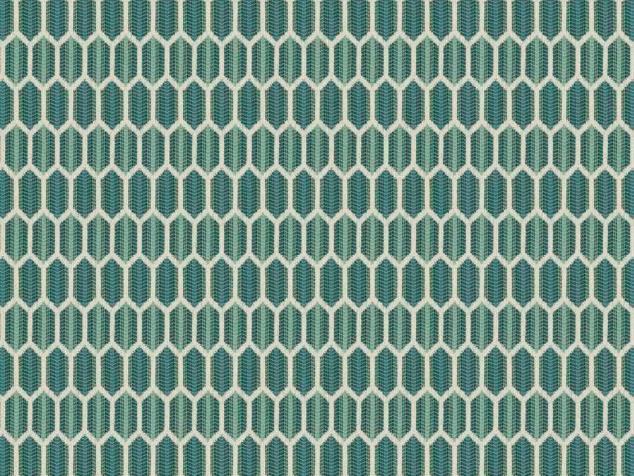 Crypton Water & Stain Resistant Teal Green Cream Geometric Upholstery Drapery Fabric