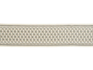 3" Wide Geometric Embroidered Grey Ivory Drapery Tape Trim