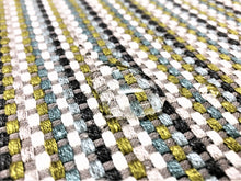 Load image into Gallery viewer, Designer Water &amp; Stain Resistant Woven Chartreuse Green Aqua Blue Grey White Geometric Upholstery Fabric