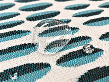 Load image into Gallery viewer, Indoor Outdoor Solution Dyed Acrylic Teal Aqua Blue Off White Geometric Upholstery Drapery Fabric
