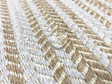 Load image into Gallery viewer, Designer Water &amp; Stain Resistant Wool Blend Herringbone Geometric Beige Grey Upholstery Fabric