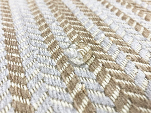 Designer Water & Stain Resistant Wool Blend Herringbone Geometric Beige Grey Upholstery Fabric