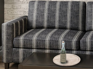 Crypton Water & Stain Resistant Nautical Stripe Dark Navy Blue Light Cream Upholstery Fabric