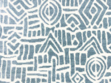 Load image into Gallery viewer, Designer Aqua Blue Cream Abstract Geometric Ethnic Cut Velvet Upholstery Fabric