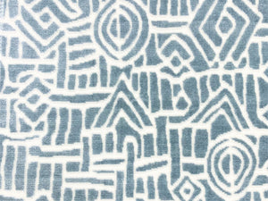 Designer Aqua Blue Cream Abstract Geometric Ethnic Cut Velvet Upholstery Fabric