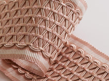 Load image into Gallery viewer, 3" Wide Geometric Embroidered Pink Champagne Ivory Drapery Tape Trim