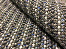 Load image into Gallery viewer, Designer Woven Textured Knotty Gray Navy Royal Blue White Mid Century Modern Speckled Stripe Upholstery Fabric