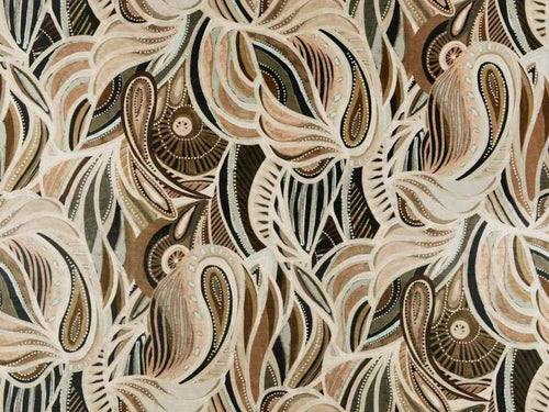 Designer Beige Brown Black Green Aqua Abstract Art Deco Velvet Upholstery Fabric