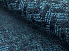 Load image into Gallery viewer, Designer Reversible British Wool Abstract Navy Blue Geometric Herringbone Mid Century Modern Upholstery Drapery Fabric