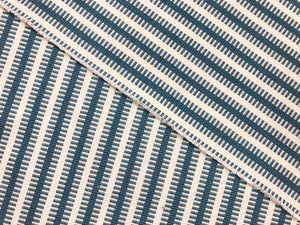 Reversible Pindler Seaton Pewter Woven French Blue Cream Ivory Geometric Stripe Nautical Upholstery Drapery Fabric