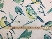 Load image into Gallery viewer, Richloom Birdwatcher Turquoise Bird Print Blue Mint Green Ivory Upholstery Drapery Fabric