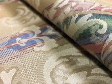 Load image into Gallery viewer, 54" Wide Reversible French Blue Emerald Green Red Beige Ivory Vintage Damask Floral Stripe Cotton Upholstery Drapery Fabric