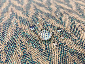 Designer Indoor Outdoor Aqua Blue Ecru Beige Herringbone Geometric Upholstery Drapery Fabric