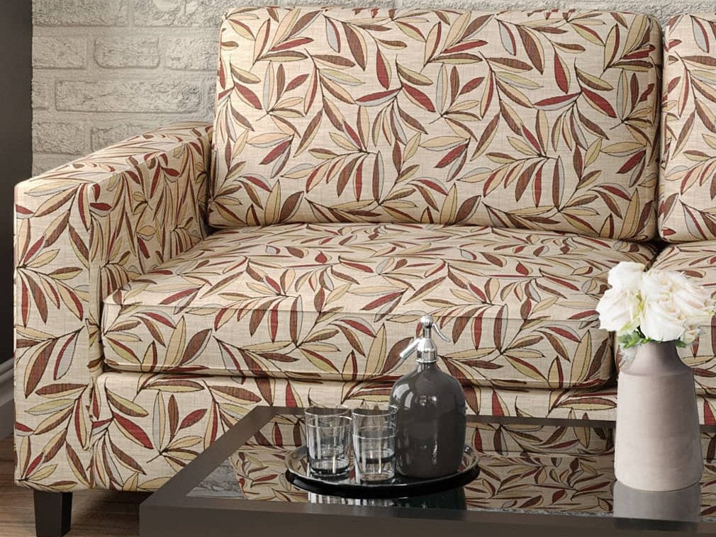 Heavy Duty Abstract Leaf Tapestry Brown Rusty Red Cream Blue Green 2024 Beige Upholstery Fabric