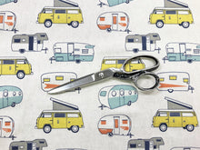 Load image into Gallery viewer, Premier Prints Cotton Cream Camper Print Yellow Orange Navy Blue Gray Fabric