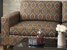 Load image into Gallery viewer, Heavy Duty Geometric Medallion Dark Umber Caramel Aqua Blue Beige Upholstery Drapery Fabric