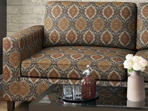 Heavy Duty Geometric Medallion Dark Umber Caramel Aqua Blue Beige Upholstery Drapery Fabric