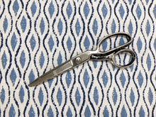 Load image into Gallery viewer, 1/2 Yard Peter Fasano Dristi Indigo Oyster Navy French Blue Ivory Hand Printed Linen Geometric Ethnic Trellis Fabric