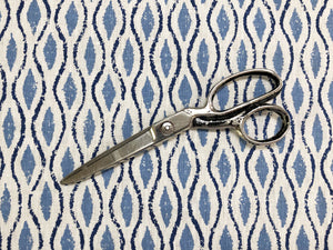 1/2 Yard Peter Fasano Dristi Indigo Oyster Navy French Blue Ivory Hand Printed Linen Geometric Ethnic Trellis Fabric