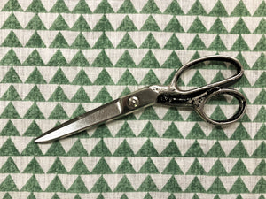 Designer Pyramids Block Printed Linen Green Off White Geometric Fabric