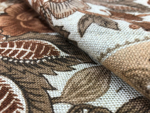 Vintage Schumacher Centerbrook Ecru Neutral Brown Beige Linen Floral Botanical Stripe Upholstery Drapery Fabric